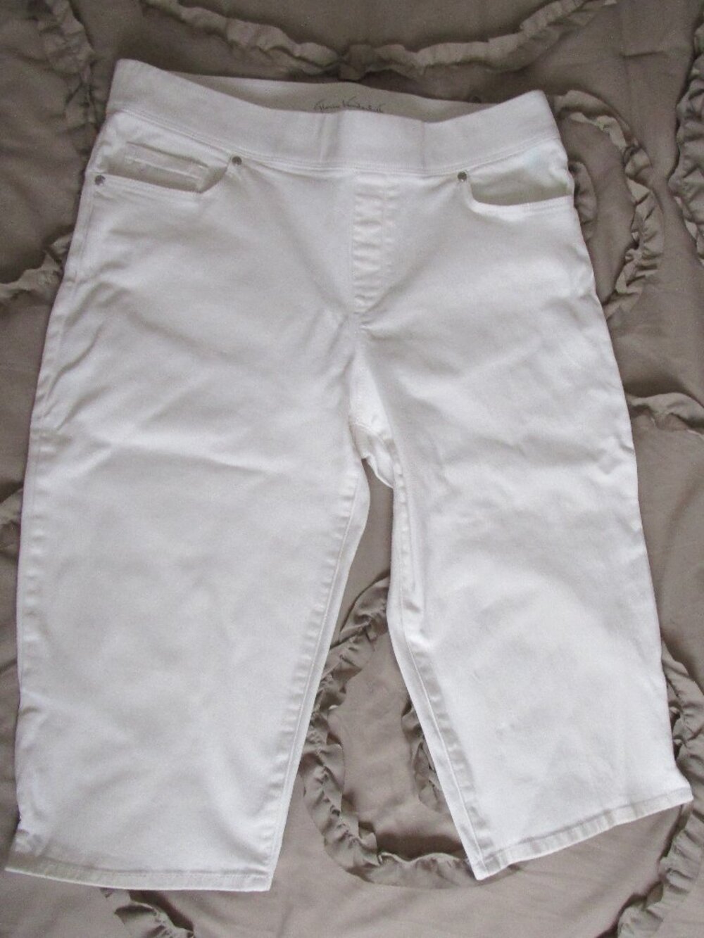 white stretch denim shorts